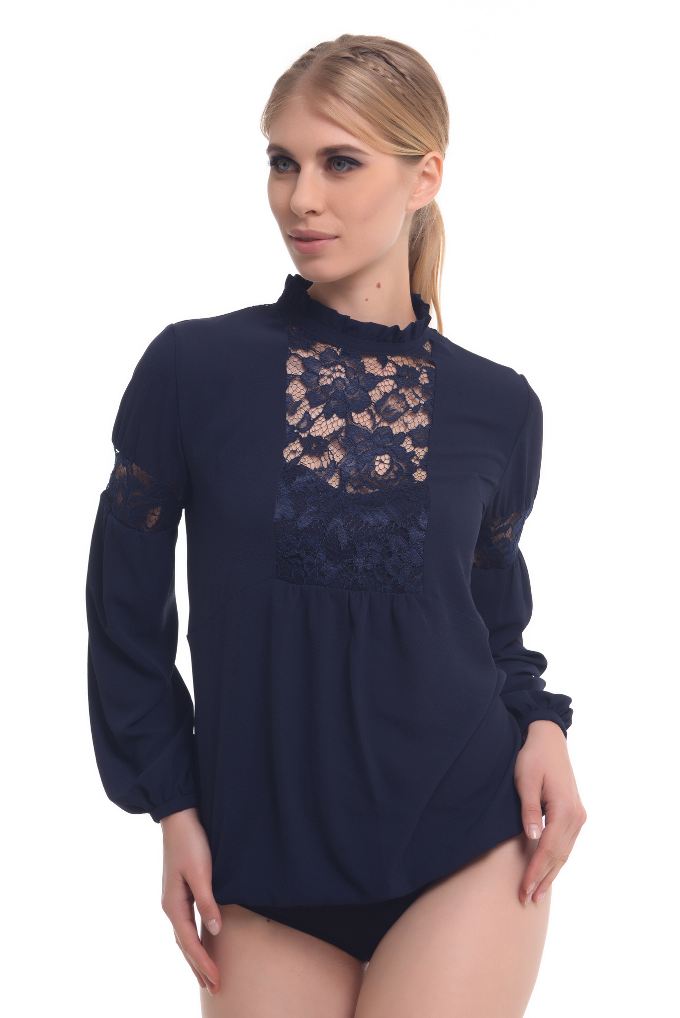 Buy Women Blue Blouse Body Guipure Lace Office Style Clothes Arefeva